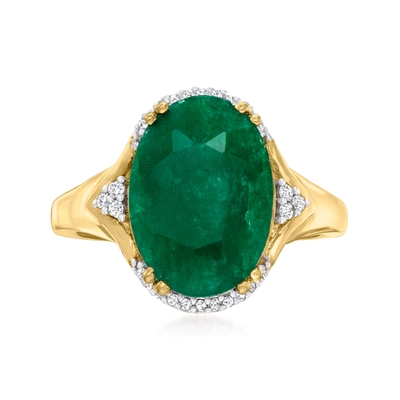 Ross-simons Emerald Ring With Diamond Accents In 18kt Gold Over Sterling In Green