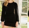 Main Strip Bubble Sleeve Side Ruched Dress In Black In Black