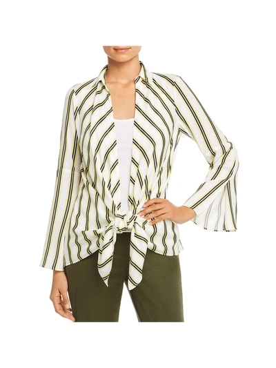 Kenneth Cole New York Womens Striped Tie Front Blouse In Green