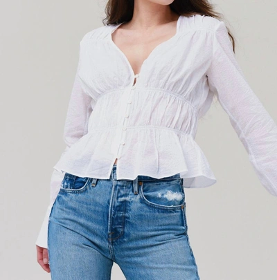 Frame Ruched V-neck Blouse In Blanc In White