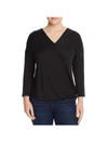 STATUS BY CHENAULT PLUS WOMENS V NECK 3/4 SLEEVE WRAP TOP
