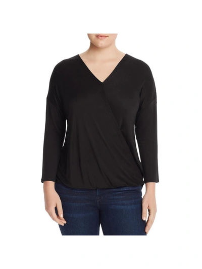Status By Chenault Plus Womens V Neck 3/4 Sleeve Wrap Top In Black