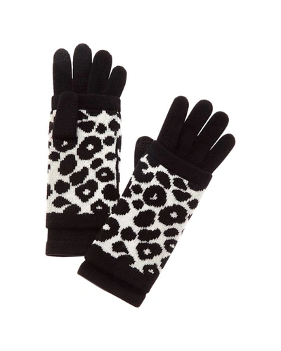 Hannah Rose Leopard Double-faced Jacquard 3-in-1 Cashmere Tech Gloves In Black