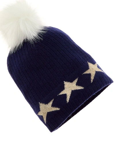 Hannah Rose Mini Star Border Cashmere Hat In Blue
