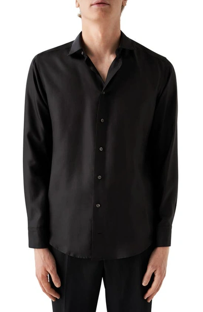 Eton Solid Slim Fit Silk Dress Shirt In Black