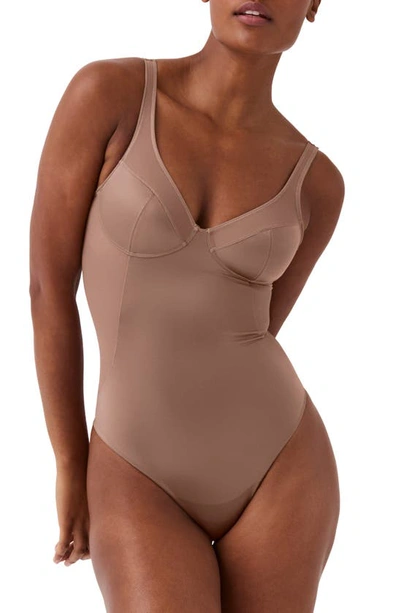 Spanx Sleeveless Shaping Satin Bodysuit In Cafe Au Lait