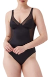 Spanx Sleeveless Shaping Satin Bodysuit In Very Black