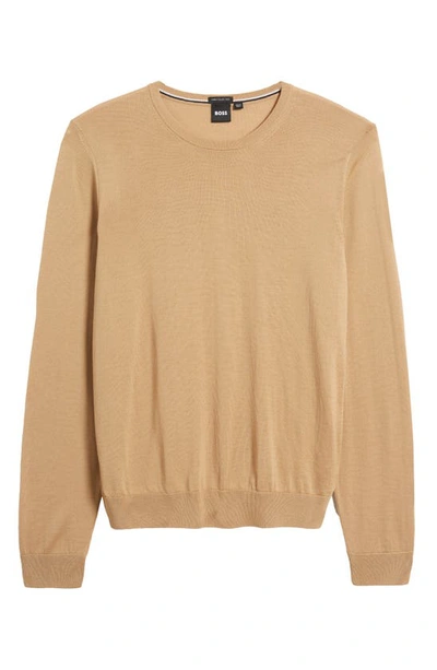 Hugo Boss Leno-p Slim Fit Wool Crewneck Sweater In Medium Beige