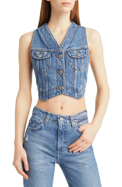 Re/done Cropped Paneled Denim Vest In Stoney River