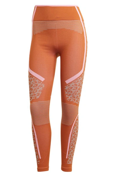 Adidas By Stella Mccartney True Strength Seamless Yoga Legging – Dark Caramel  Dove Grey & Semi Glow Pink In Orange