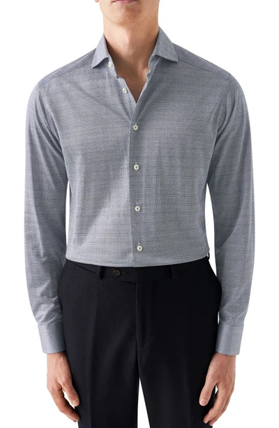Eton Contemporary Fit Check Luxe Knit Dress Shirt In Navy