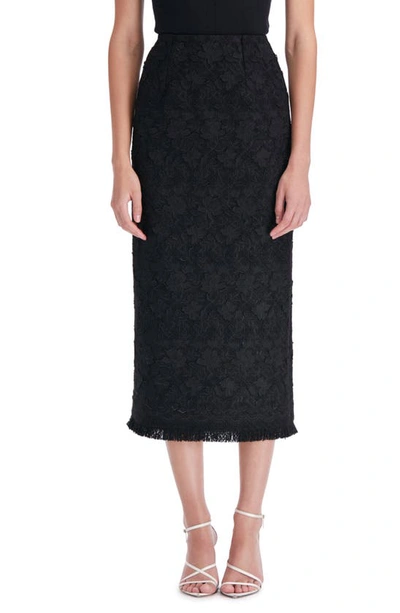 Oscar De La Renta Gardenia Guipure-lace Tweed Midi Pencil Skirt In Black