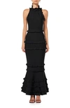 Elliatt Theatrical Tiered Mermaid Gown In Black