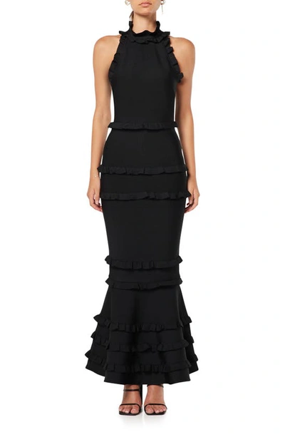 Elliatt High Neck Bodycon Full Length Dress In Black