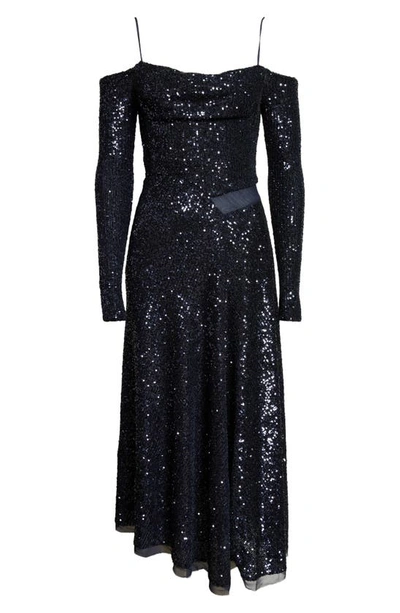 Jason Wu Collection Sequin Off-shoulder Cocktail Dress In Bright Navy