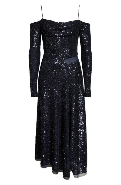 Jason Wu Collection Sequin Off shoulder Cocktail Dress In Bright Navy ModeSens