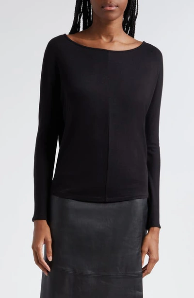 Vince Draped Long-sleeve Wide-neck Top In Black