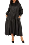 BUXOM COUTURE BUXOM COUTURE LONG SLEEVE TIERED COTTON BLEND SHIRTDRESS