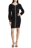 Zoe And Claire Long Sleeve Tweed Minidress In Black