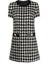 Moschino Button-embellished Houndstooth Wool-blend Tweed Mini Dress In Black