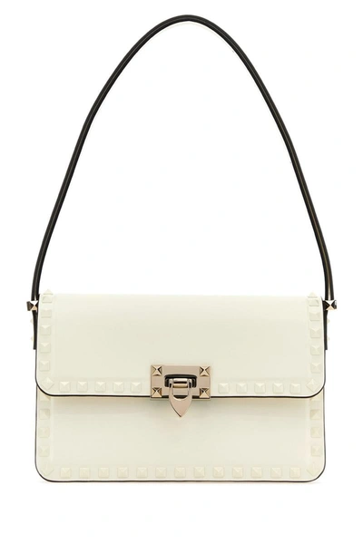 Valentino Garavani Rockstud Leather Shoulder Bag In White