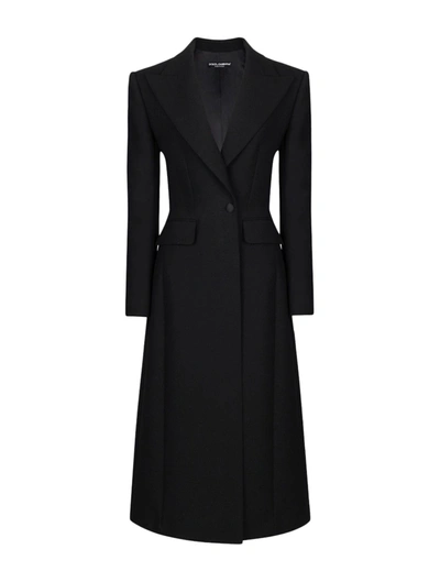 Dolce & Gabbana Long Wool Cady Coat In Black
