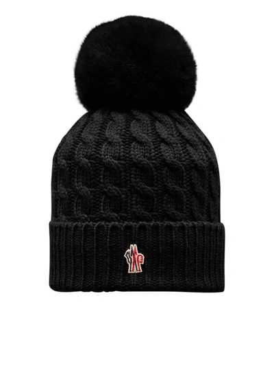 Moncler Wool Beanie With Pom Pom Black Size One Size