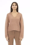 ALPHA STUDIO ALPHA STUDIO CHIC BEIGE V-NECK MERINO BLEND WOMEN'S SWEATER