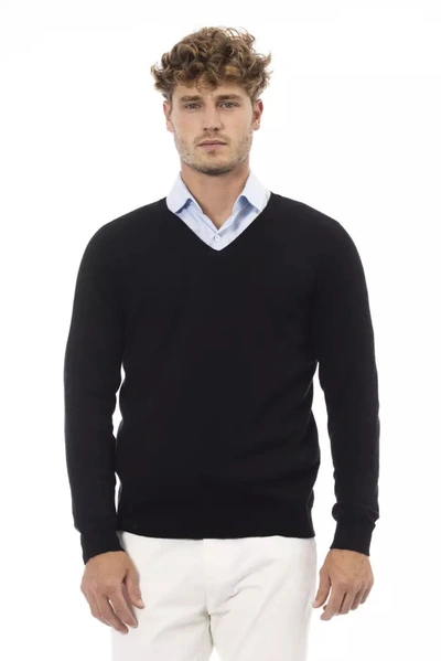 Alpha Studio Elegant V-neck Sweater In Sleek Men's Black