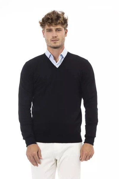 Alpha Studio Elegant V-neck Wool Blend Men's Sweater In Black