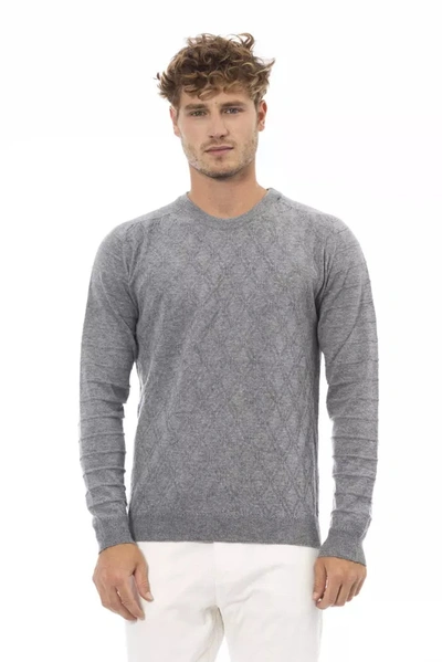 ALPHA STUDIO ALPHA STUDIO ELEGANT GRAY CREWNECK SWEATER IN LUXE MEN'S BLEND