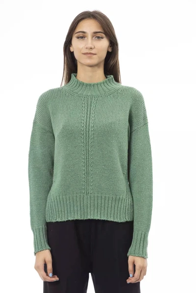 ALPHA STUDIO ALPHA STUDIO ELEGANT GREEN MOCK NECK WOOL BLEND WOMEN'S SWEATER