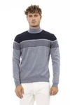 ALPHA STUDIO ALPHA STUDIO ELEGANT LIGHT BLUE MOCK NECK SWEATER FOR MEN'S MEN