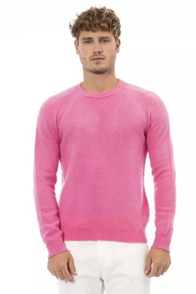 Alpha Studio Elegant Crewneck Long Sleeve Pink Men's Sweater