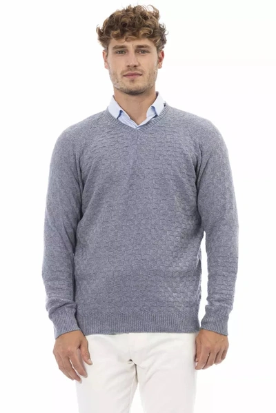 Alpha Studio Elegant V-neck Light Blue Men's Sweater