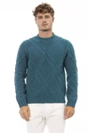 Alpha Studio Teal Merino Wool Sweater In Teal