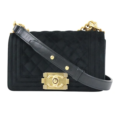 Pre-owned Chanel Boy Black Velvet Shoulder Bag ()