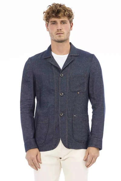 DISTRETTO12 DISTRETTO12 CHIC BLUE LINEN-BLEND JACKET WITH BACKPACK MEN'S FEATURE