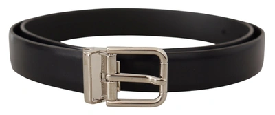 Dolce & Gabbana Black Calf Leather Classic Logo Metal Buckle Belt