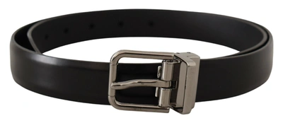 Dolce & Gabbana Black Calf Leather Metal Logo Buckle Belt