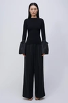 Simkhai Agata Ribbed Knit Top With Flutter Sleeves In Black In Black