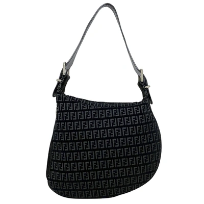 Fendi Zucca Black Suede Shoulder Bag ()