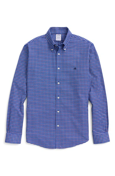 Brooks Brothers Regent Regular-fit Sport Shirt, Non-iron Oxford Button-down Collar Ground Check | Bright Blue | Size