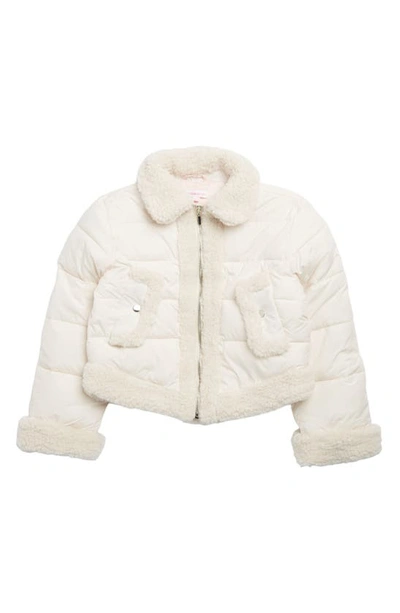 Design History Kids' Puffer Jacket With Faux Shearling Trim In Beige