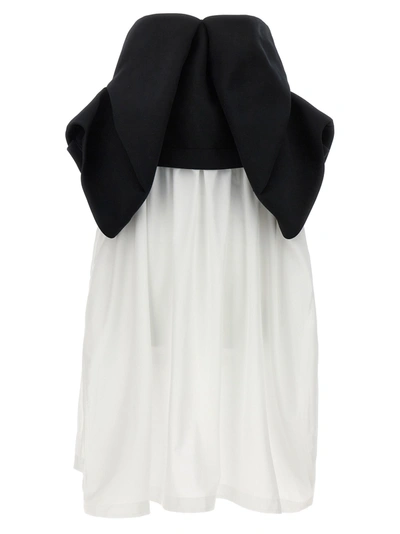COMME DES GARÇONS HOOD APPLICATION DRESS DRESSES WHITE/BLACK
