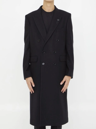 Lardini Double-breasted Coat In Black