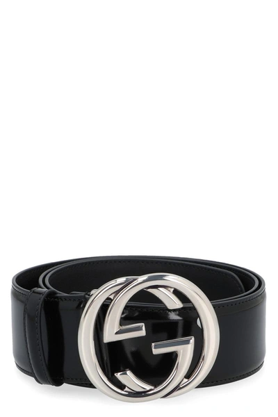 Gucci Gg Buckle Leather Belt In Black