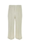 Issey Miyake Polyester Striped Ribbed Bermuda Shorts In White