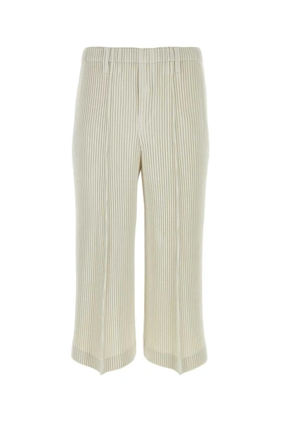 Issey Miyake Polyester Striped Ribbed Bermuda Shorts In Beige