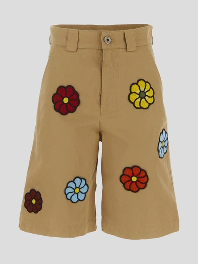 Moncler Genius Floral Embroidered Shorts In Brown